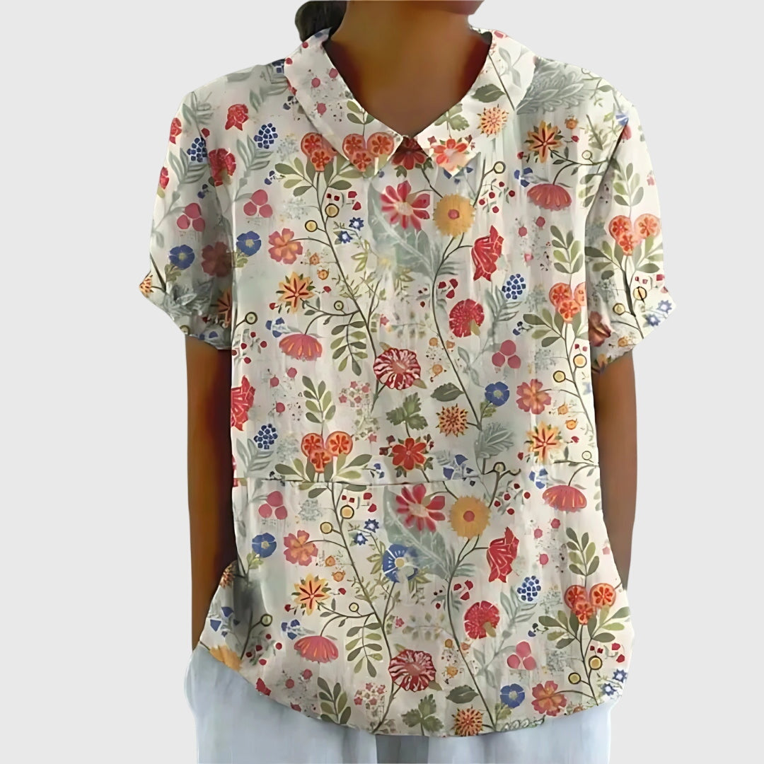 Women's Relaxed-Fit Short-Sleeve Blouse with Floral Print